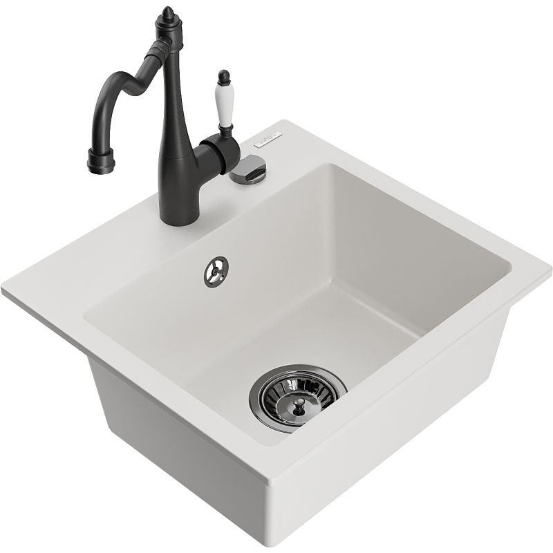 Zlewozmywak granitowy 1-komorowy Mexen Milo z baterią kuchenną Carla czarny - 6505-77-670700-70-B 1 szt.