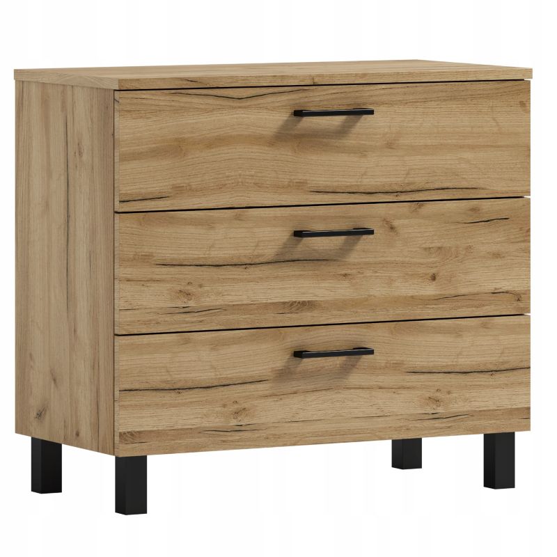 Komoda Nela 80 ADK MEBLE z 3 szufladami blat 16 dąb craft złoty 1 szt.