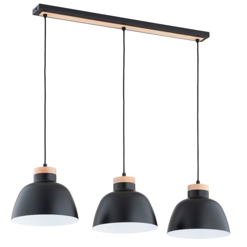 Lampa wisząca Alfa Loren 3897 czarna-jasne drewno-biała industrialna 3xE27 x 15W 1 szt.