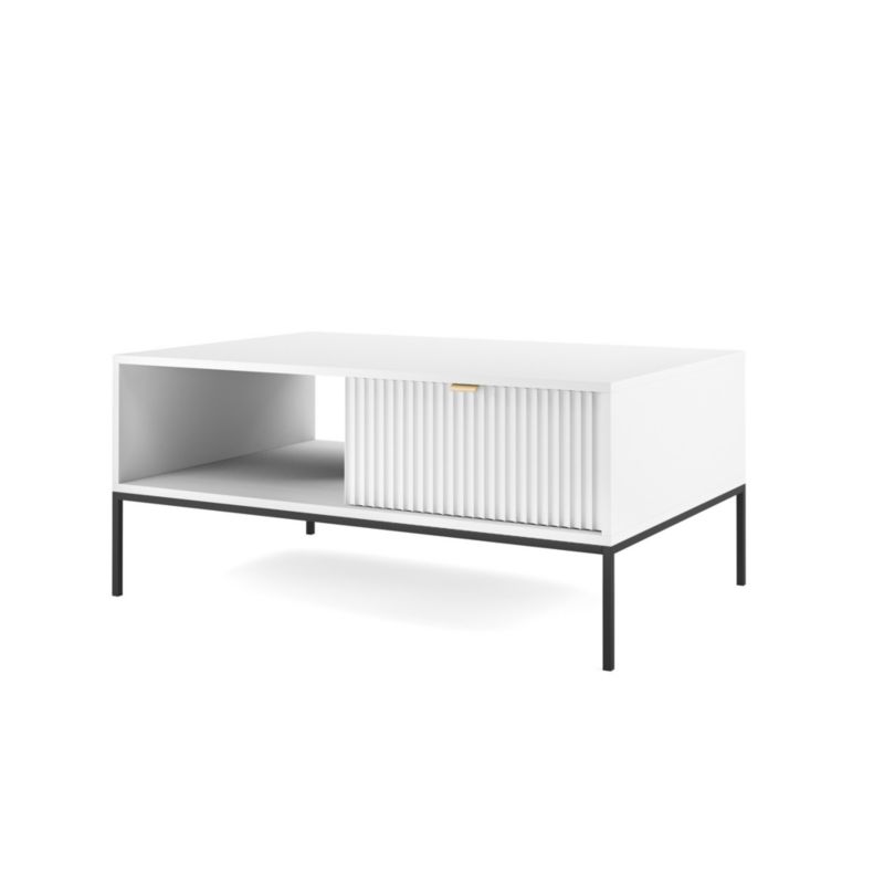 Stolik kawowy z szufladą Bettso Nova do salonu na czarnym stelażu biały 1szt.