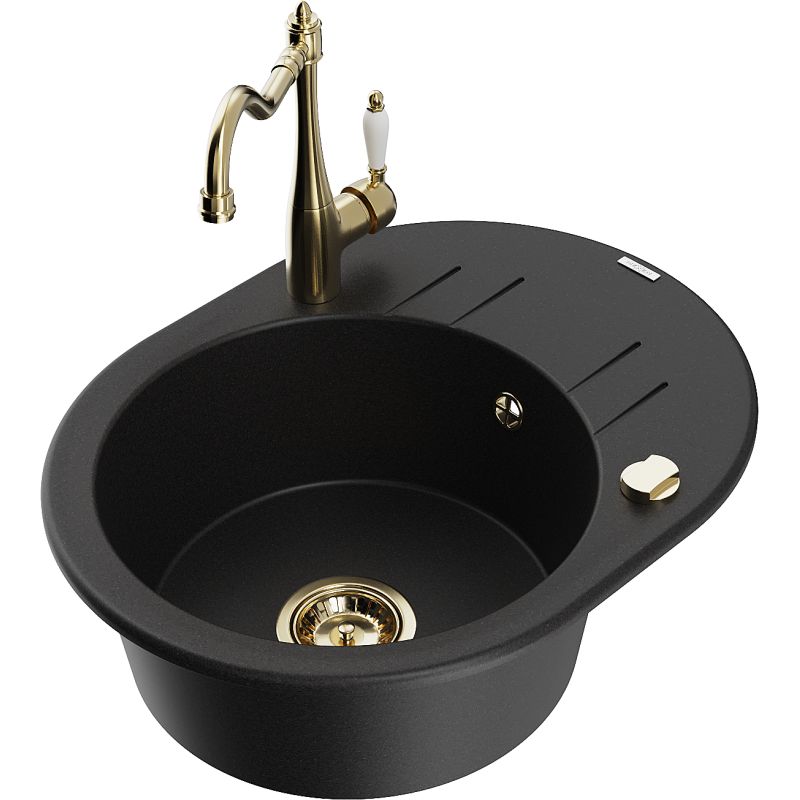 Zlewozmywak granitowy 1-komorowy Mexen Kevin z ociekaczem i baterią kuchenną Carla czarny - 6517-77-670700-00 1 szt.