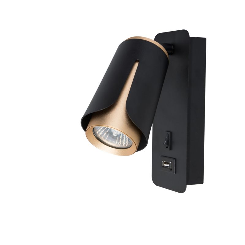 Kinkiet LED XUDO GU10 z portami USB-A i USB-C do czytania Czarno-Złoty 1 szt.