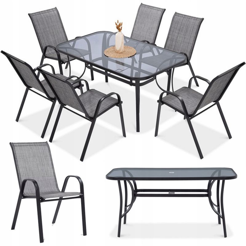 Zestaw Mebli Jadalnianych Focus Garden Ogrodowych Stół 150x90 6x Krzesło Bologna Szara 1 szt