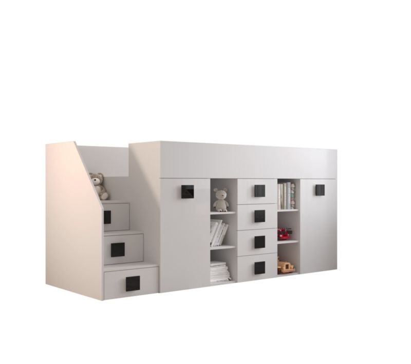 Łóżko piętrowe Antresola Abiks TOLEDO 3 L biały + biały + czarmy 1 szt.