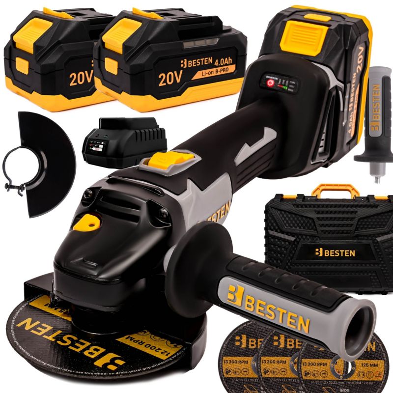 Szlifierka kątowa akumulatorowa BESTEN BE-2851 20V bezszczotkowa z udarem 2x4.0Ah kątówka, DIAX zestaw walizka 1 szt.