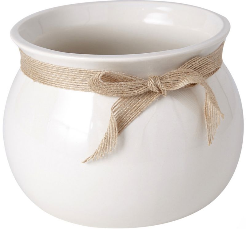 Osłonka doniczki 17 cm ze wstążką kremowa