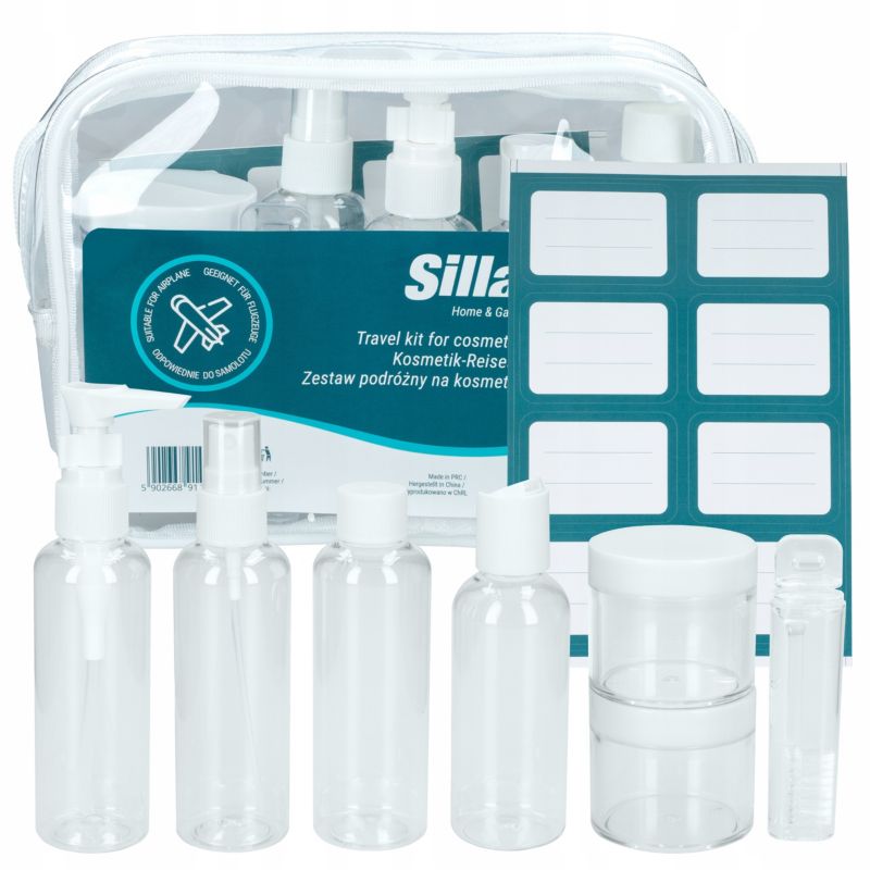 Zestaw podróżny, Sillar, kosmetyczka, pojemniki na kosmetyki, do samolotu, 7szt
