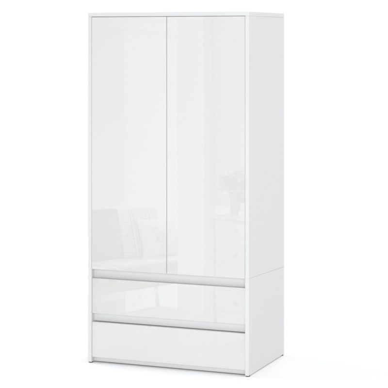 Szafa Hurtownia-Mebli Szuflady 2 Hugo 90cm Biały Mat Biały Połysk 90x50x180 cm 1szt.