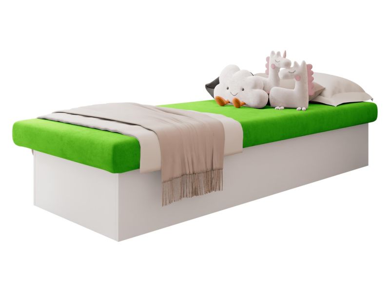 Łóżko jednoosobowe MIRJAN 24 Berta 190x80 bez pojemnika biały + zielony plusz 1 szt.