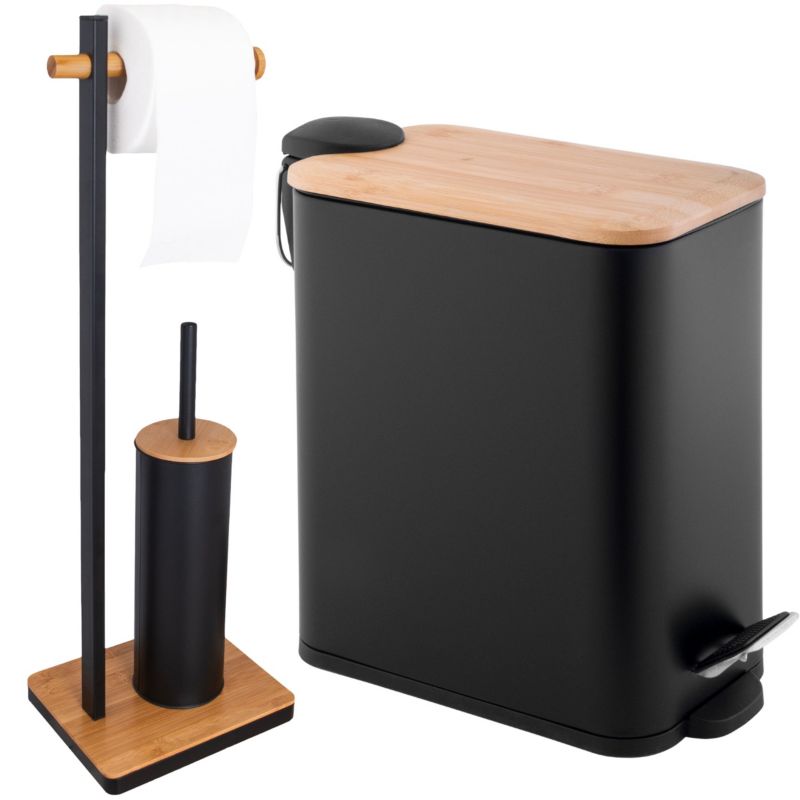 Zestaw Łazienkowy MOBY LUKI- Yoka Home: Kosz na śmieci Stojak na szczotkę do WC i uchwyt na papier toaletowy czarny - 1 szt.