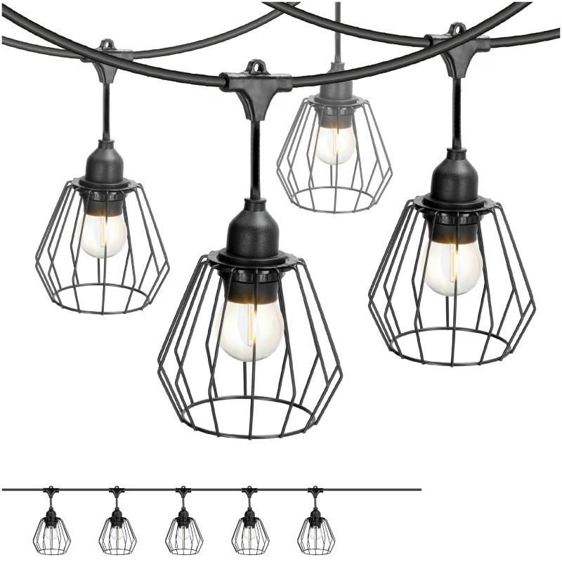 Oświetlenie ogrodowe 5m + żarówki LED Kobi 5x klosz czarny 1kpl.