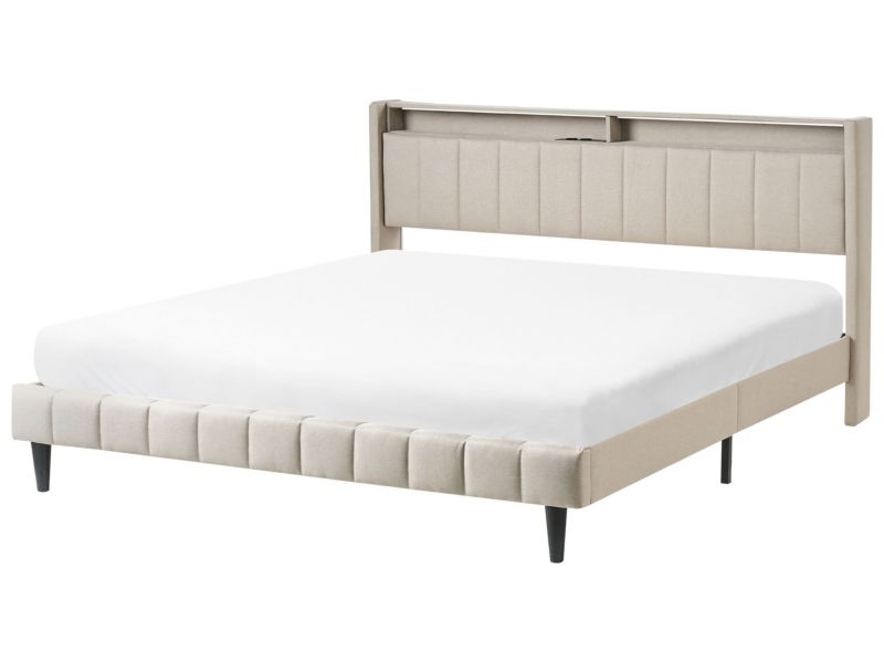Łóżko LED Beaulieu 180 x 200 cm Z portem USB ze schowkiem Beżowy 1 szt.
