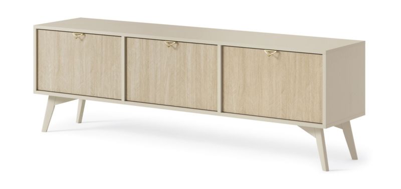 Szafka rtv trzydrzwiowa Bettso Firr 158 cm szeroka do salonu beż piaskowy jodełka skandi 1szt.