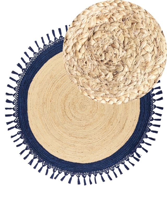 Dywan okrągły z juty 140 cm beżowy z ciemnoniebieskim Marts 1 szt.