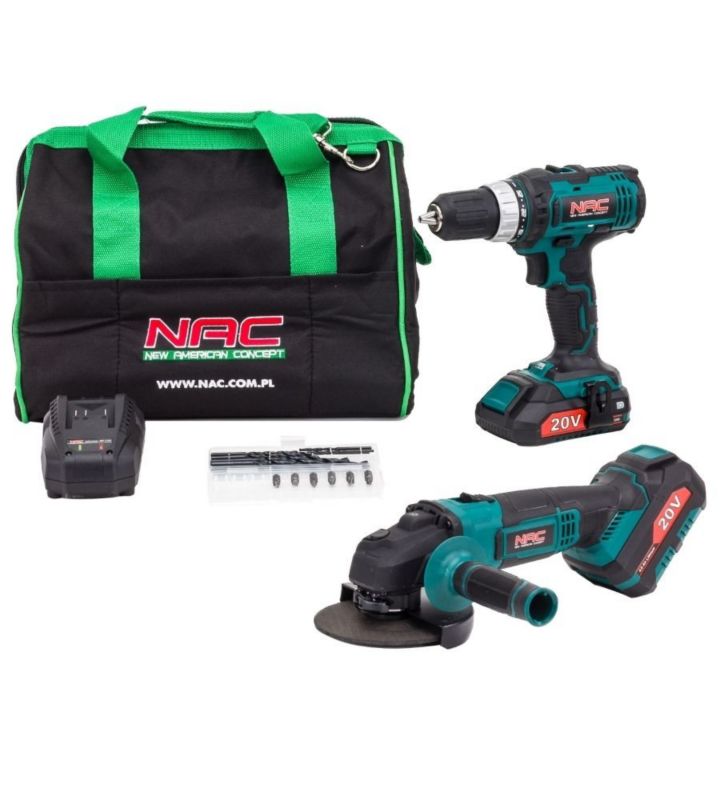 Zestaw narzędziowy wkrętarka + szlifierka kątowa NAC 20V CDB-AGE-LI-20V 1 szt.