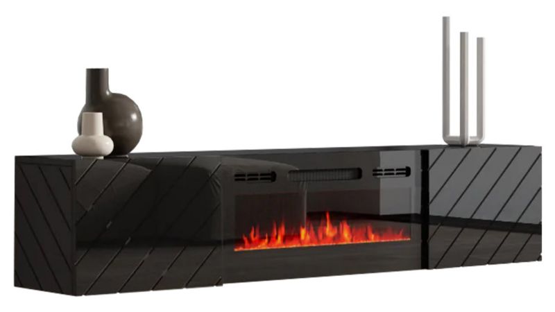 Szafka RTV z kominkiem MIRJAN 24 Luxe biały/biały połysk/czarny połysk 1 szt.