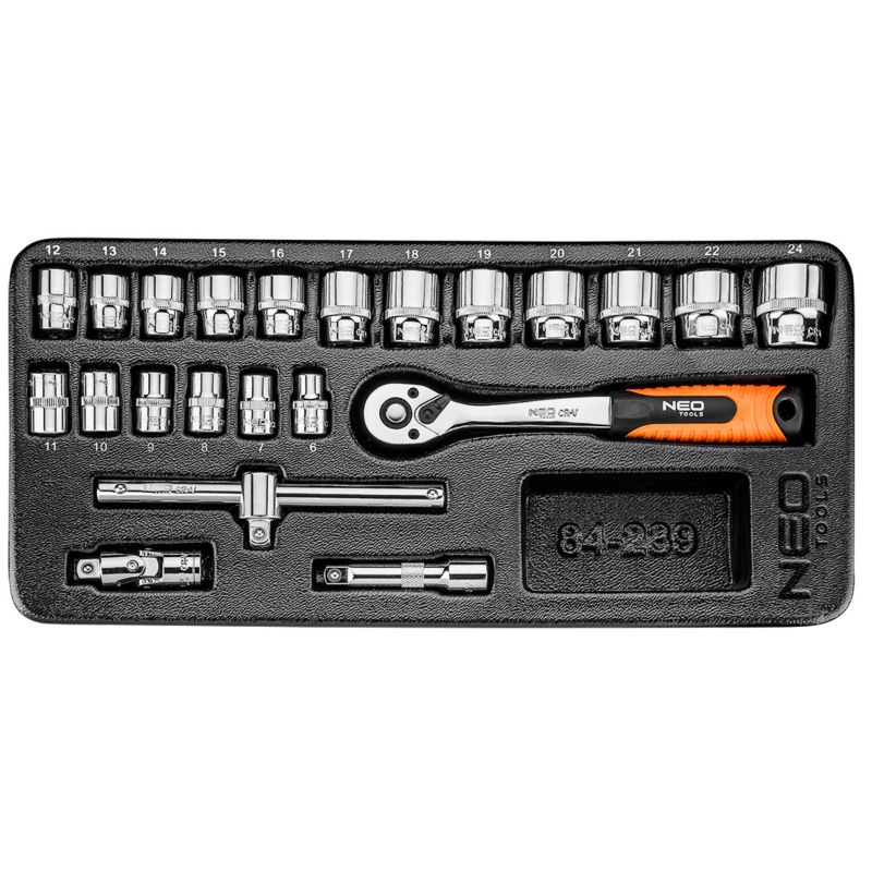 Klucze nasadowe NEO TOOLS 3/8", zestaw 22 szt., wkładka 1 kpl