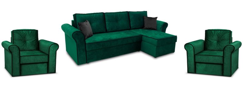 Zestaw Wypoczynkowy Narożnik Bonni Trevor + 2x Fotel Zielony 1 szt.