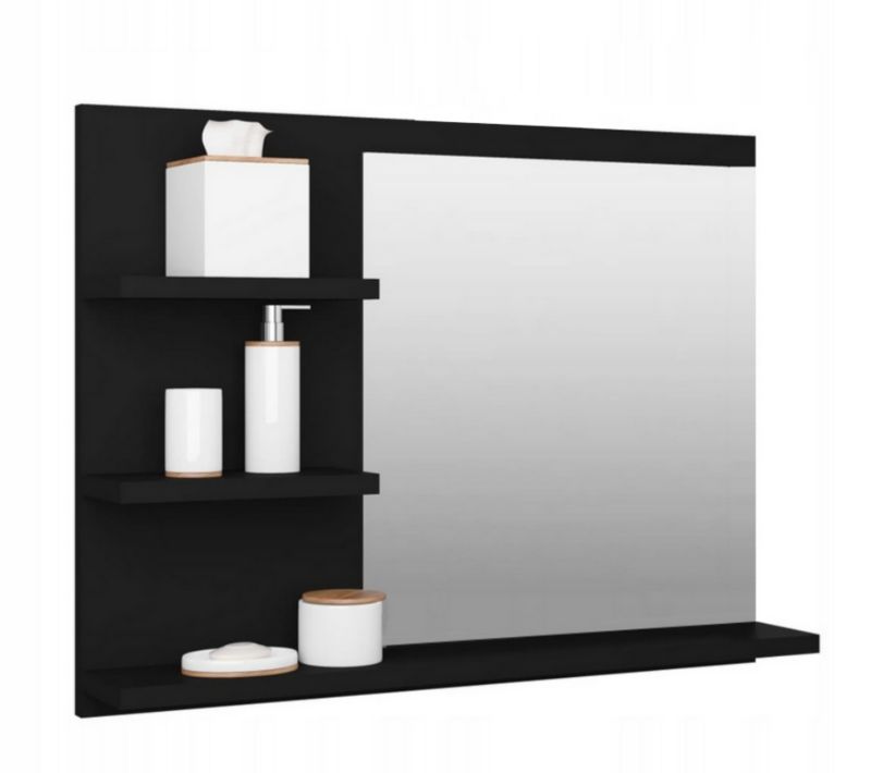 Lustro Łazienkowe Z Półkami Czarny Mat - Lewe
