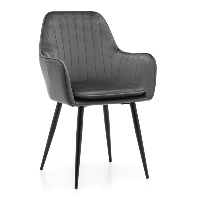 Krzesło tapicerowane New Home EMILIA szare pikowane z poduszką welurowe z podłokietnikami 1 szt.