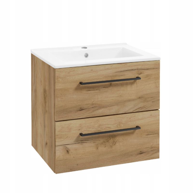 Szafka Łazienkowa Stamar Wisząca z Umywalką Ceramiczną 500x400mm Dąb Złoty 2 Szuflady 1 szt