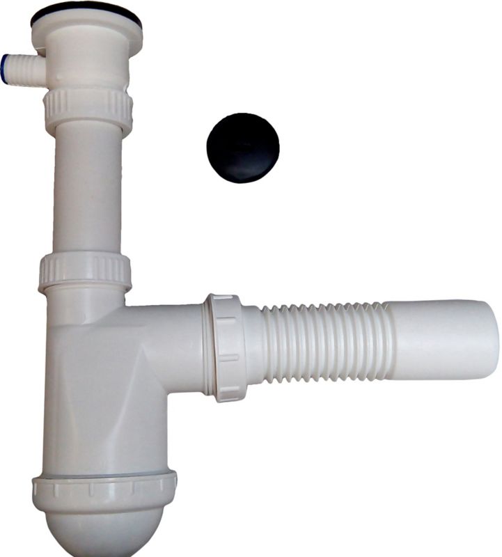 Syfon do zlewozmywaka z metalowym sitkiem z wyjściem na pralkę