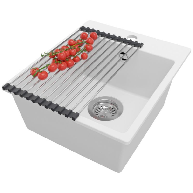 Zlewozmywak Ryga Easy PRIMAGRAN Nablatowy 38x44cm do szafki od 40cm z Syfonem i Dodatkiem Biały 1 szt.