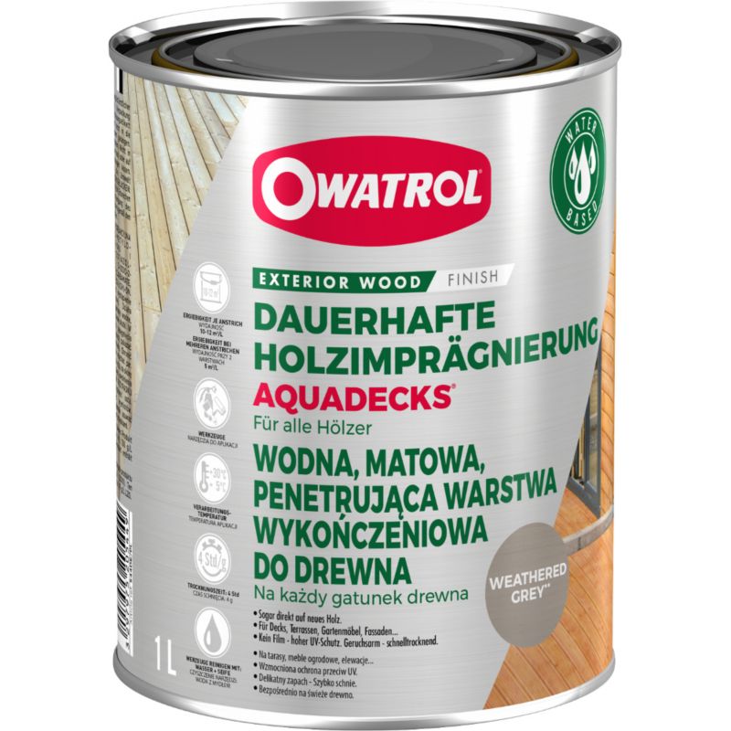 Saturator do wszystkich gatunków drewna Owatrol Aquadecks Weathered Grey 1L 1 szt.