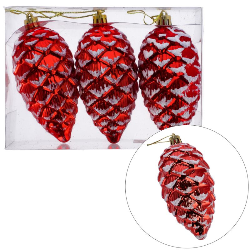 Bombki plastikowe szyszki Jumi 11 cm czerwone 3 szt.