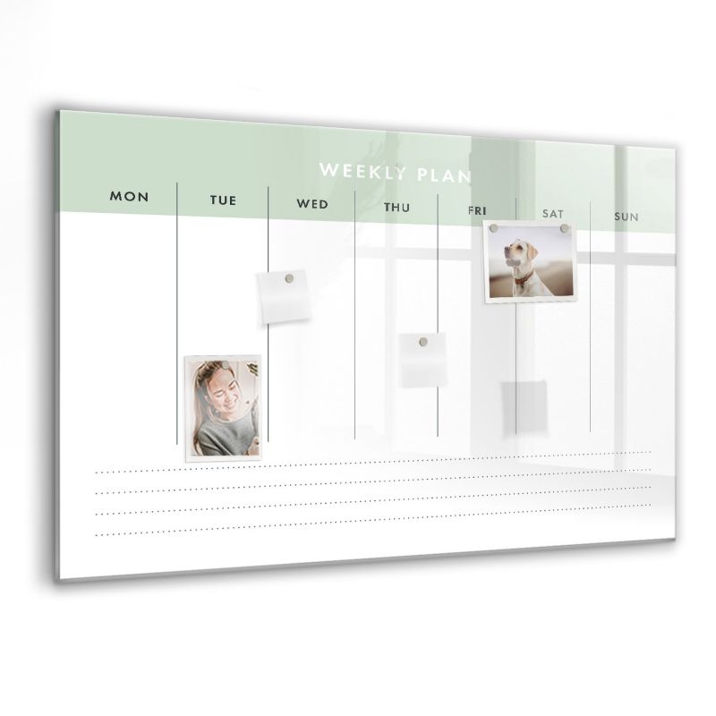 Szklana tablica magnetyczna Wallfluent 90x60 cm Planer tygodniowy Czarny marker 1 szt.