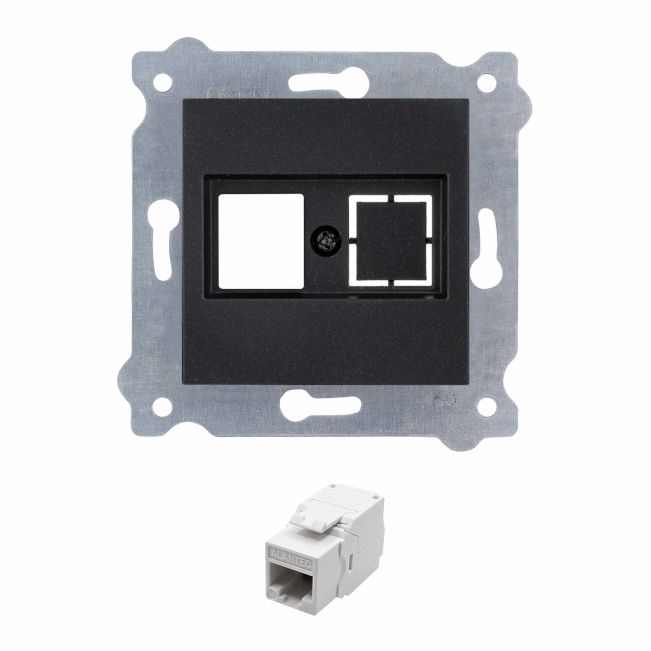 Gniazdo Komputerowe EXEN 1xRJ45 kat.5e (biały wtyk) UTP Czarny Metalik kpl