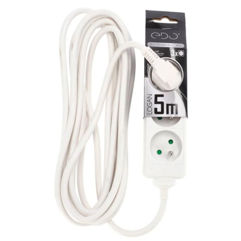 Przedłużacz domowy przenośny Edo Logan White 3 - krotny z uziemieniem 5m EDO777553 1 szt.