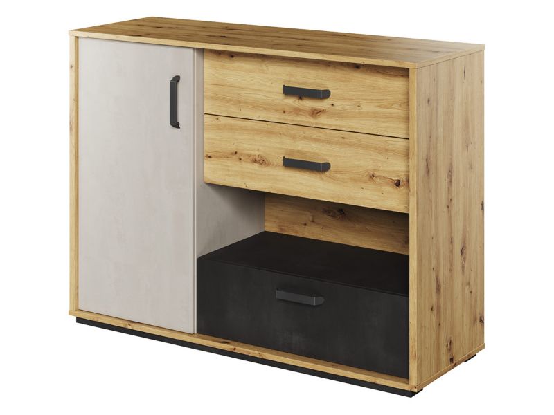 Komoda MIRJAN 24 1D3S Qubic QB07 dąb artisan/silk flou/raw steel 1 szt.