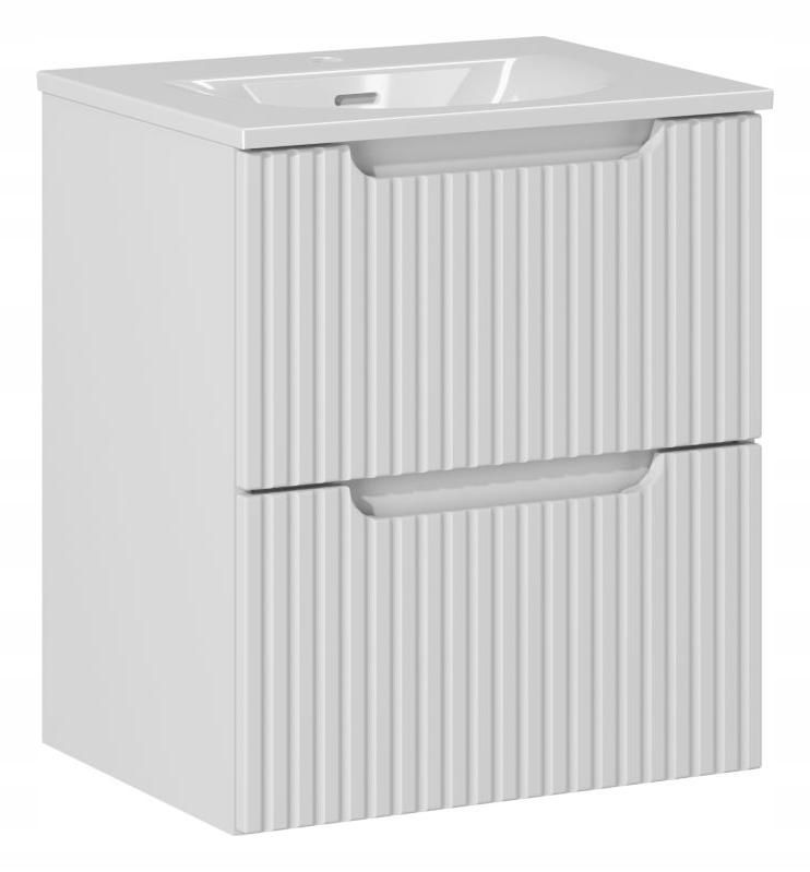 Szafka pod umywalkę Furnidea 50 cm wisząca biała ryflowane fronty Nova White 2 szuflady z umywalką wpuszczaną 1 szt.
