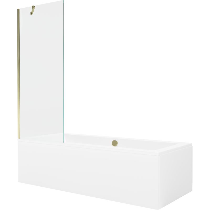 Wanna prostokątna Mexen Cube 170 x 80 cm z obudową i parawanem 1-skrzydłowym 70 cm transparent złoty 1 kpl.