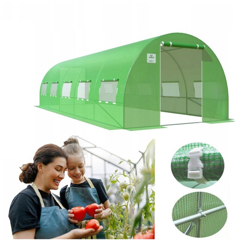 Tunel Ogrodowy Cultivo Foliowy Szklarnia 3x8x2 - 24m2 Zielony Podwójne Drzwi Uv4 1 szt
