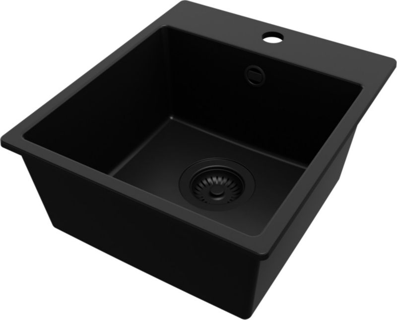 Zlewozmywak Ryga Easy PRIMAGRAN Nablatowy 38x44cm do szafki od 40cm, Cały Czarny + Syfon, S007, 1 szt.