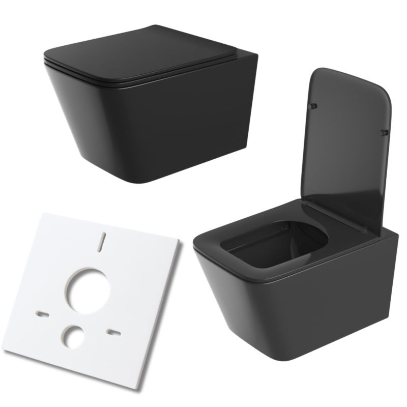Miska Wc Wisząca Czarna Toaletowa Bezkołnierzowa Granitan Deska Do Łazienki Dax 1 szt.