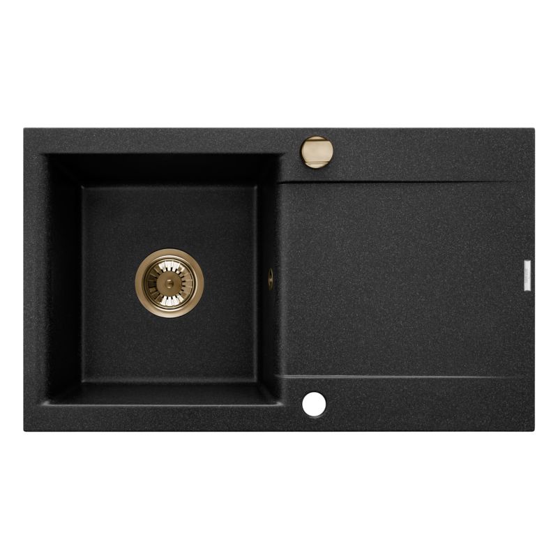 Zlewozmywak granitowy jednokomorowy Invena Tesalia z długim ociekaczem TESALIA czarny nakrapiany/złoty 1 szt.