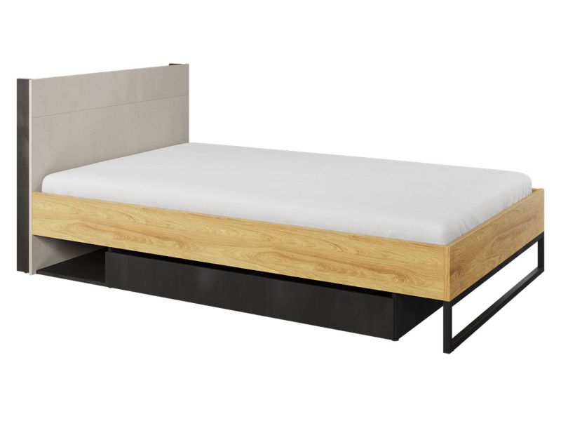 Łóżko ze stelażem MIRJAN 24 Teen Flex TF-17 120x200 hikora naturalna / raw steel + silk flou 1 szt.