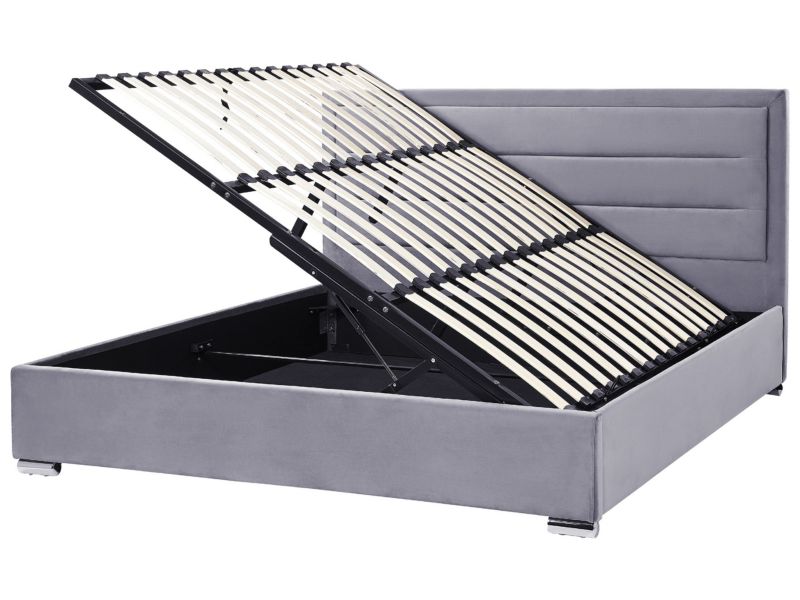 Łóżko z pojemnikiem welurowe 180 x 200 cm ciemnoszare Rouen 1 szt.