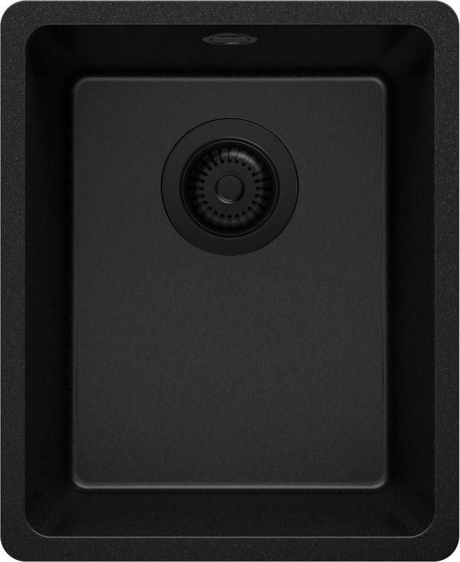 Zlewozmywak Wenecja Slim Easy PRIMAGRAN Nablatowy 36x44cm do szafki od 40cm, Cały Czarny + Syfon, S006, 1 szt.