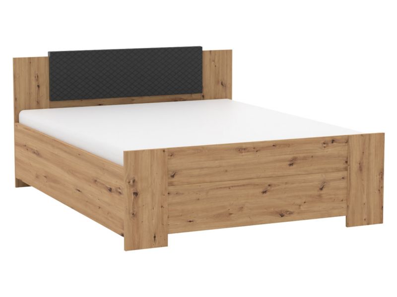 Łóżko MIRJAN 24 Bono 160x200 z tapicerowanym zagłówkiem dąb artisan + czarna ekoskóra 1 szt.