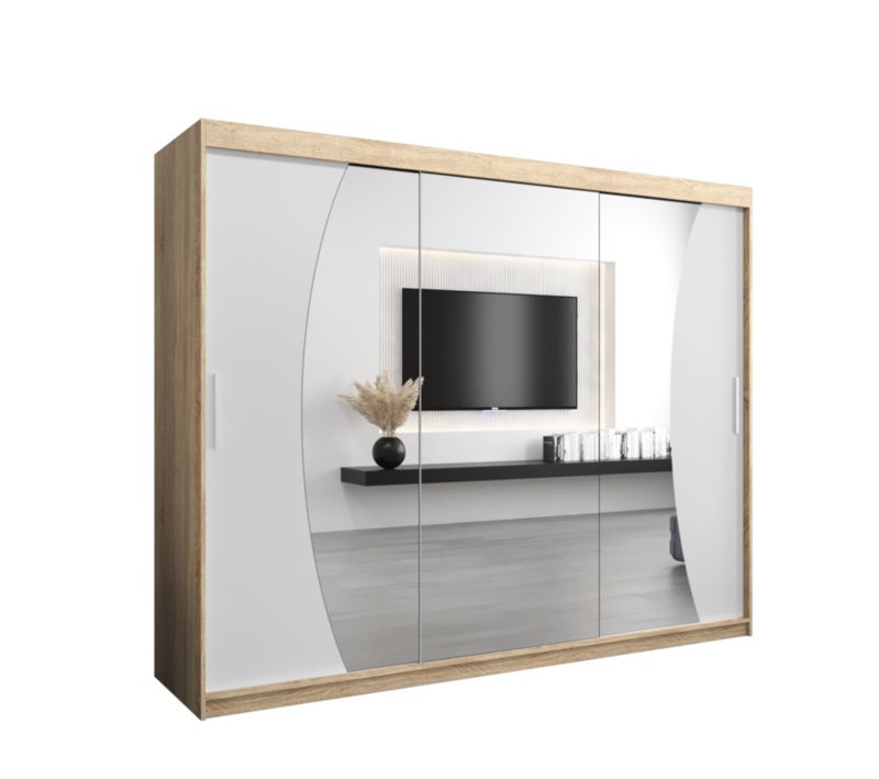 Szafa przesuwna Garderoba Abiks WAVE 250 dąb sonoma +biały mat 1 szt.