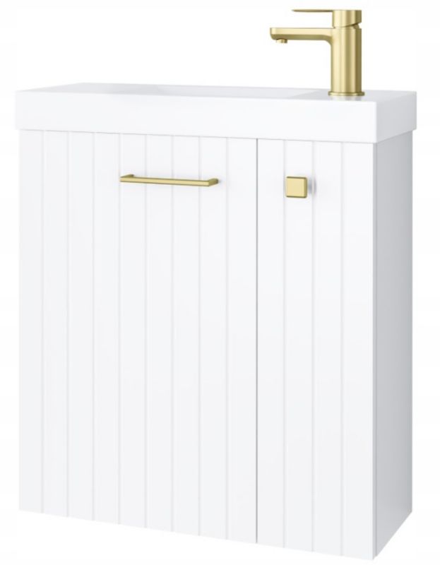 Szafka łazienkowa Furnidea 55 cm z umywalką biały złoty uchwyt Nook 1 szt.