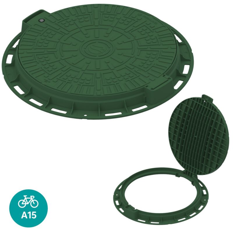 Pokrywa plastikowa okrągła Vodaland średnica 800 mm A15 zielona 1 szt