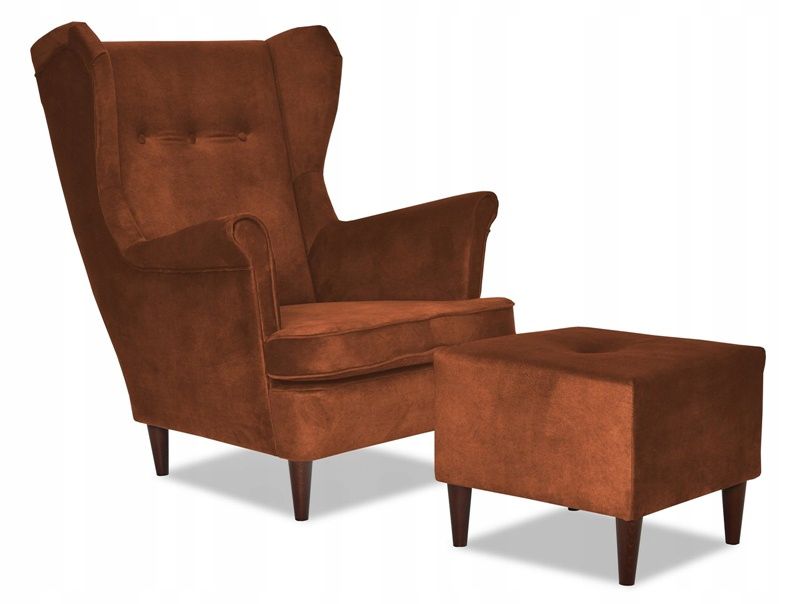 Fotel uszak do salonu z podnóżkiem Family Meble Diana miedziany 1szt