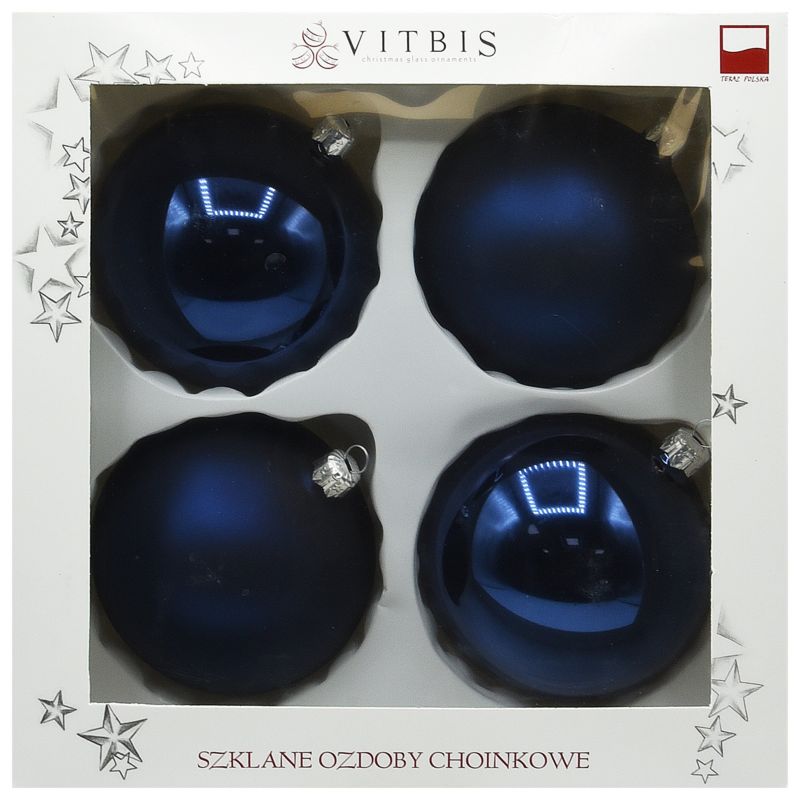 Bombki szklane Vitbis gładkie 100 mm granatowe 4 szt.