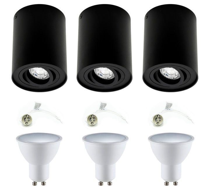 Punktowa oprawa EDO sufitowa Skand 1 Black GU10 IP20 okrągła czarna EDO777100 + żarówki LED 5,5W GU10 3000K + gniazdo GU10 3 szt.