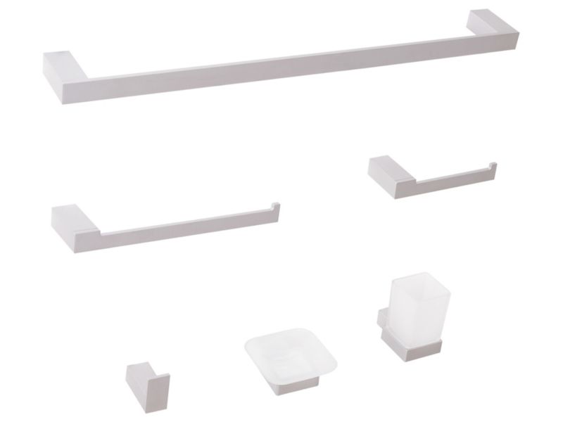 Zestaw akcesoriów toaletowych 6 elementów Tumaco Z uchwytami i haczykami na ręczniki Srebrny 1 kpl